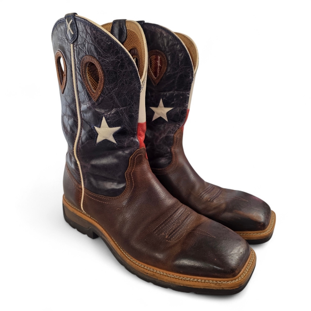Twisted X Lite Cowboy Texas Flag Leather Steel Toe Western Work Boots Men 12EE
